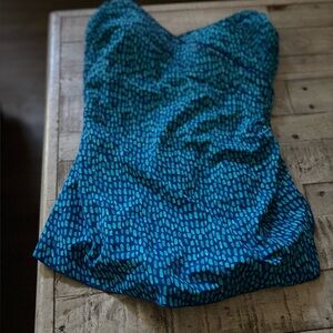 Blue and green one piece bathing suit with padded bra support